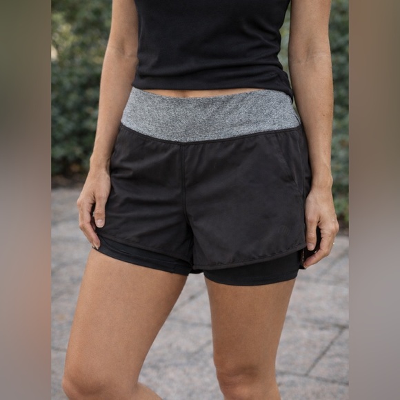 MPG Pants - Women's Black and Gray Athletic Shorts.  Set of 2